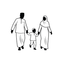 Muslim Parents Holding Hands with Child – Islamic Happy Family Silhouette