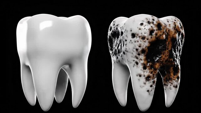 Closeup of Healthy and Decayed Teeth Side by Side with High Detail