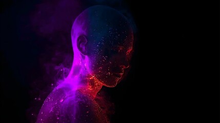 Neon Genesis: Humanoid Silhouette Emerging in Liquid Light