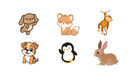 Fototapeta premium Set of some cute beautiful colorful animal illustration