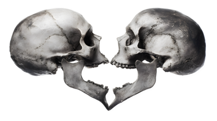 Skulls forming a heart shape, isolated on transparent background