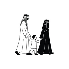 Arab Family Walking – Middle Eastern Cultural Silhouette Vector