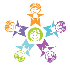 Happy Children Circle Teamwork Logo