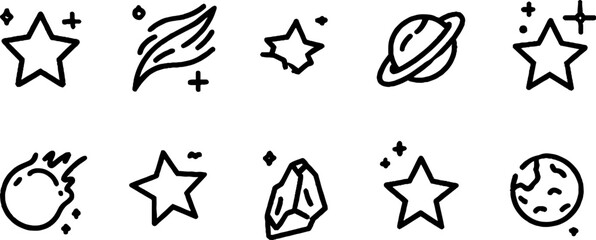 Fototapeta premium Minimalist line art set of star and space icons for design projects