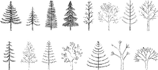 Fototapeta premium Minimalist line art trees collection for design and decoration projects