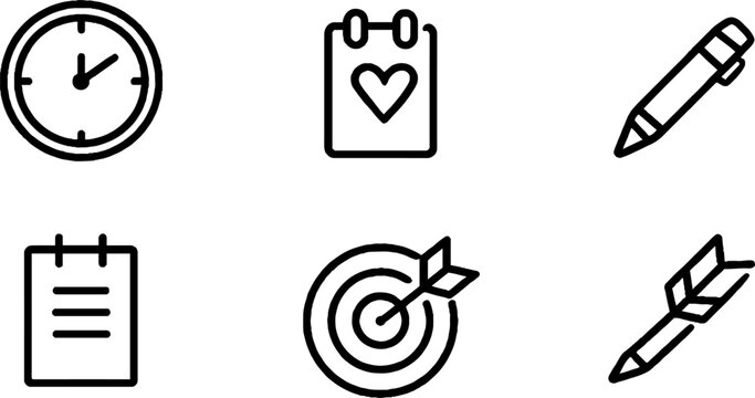 Minimalist line art set of time management icons for organization and productivity