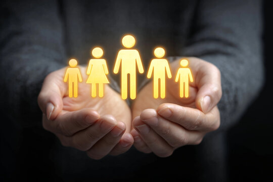Parenthood concept hands holding family icon security