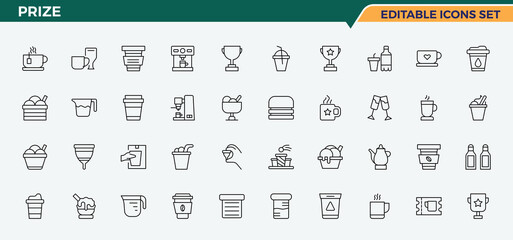 Prize vector icon set. Contain linear symbols rank, competition, medal, reward, success and more. Cup icon. Minimalist vector collections. Editable stroke vector art.