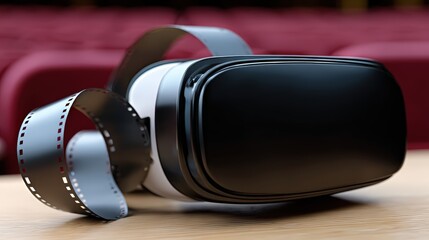 Virtual Reality Headset With Film Reel In Cinema Setting