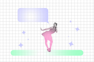 Artwork pop trend banner collage of shocked pinup girl wear dotted dress celebrate weekend party disco chill clubbing event