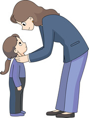 Mother Bending to Speak with Daughter Indoors Illustration