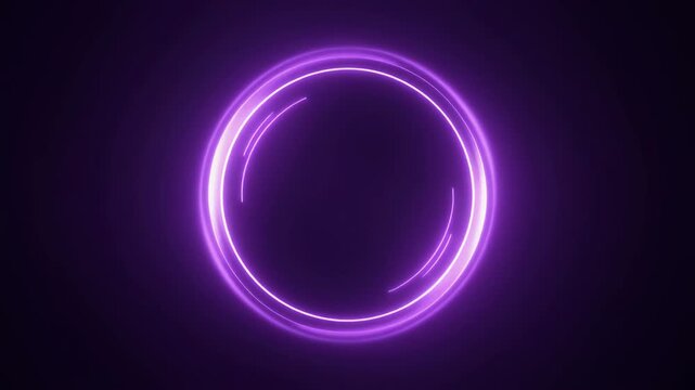 Glowing purple neon circle with swirling light trails on a dark background ring