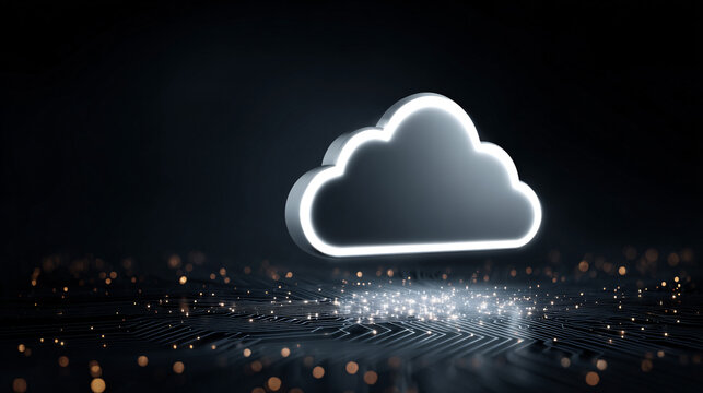 Glowing Cloud Computing Icon Symbol for Data Storage and Network Technology Services