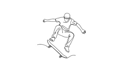 Fototapeta premium Dynamic skateboarder performing trick, modern line art illustration for extreme sports and lifestyle concepts