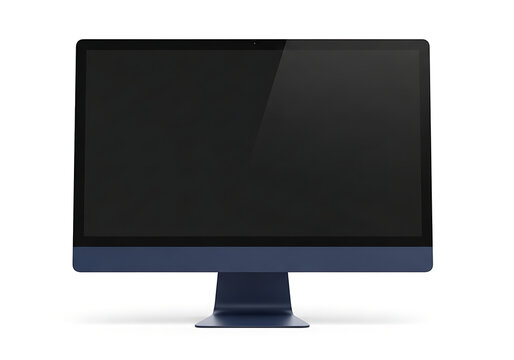 Blue modern all-in-one desktop computer with blank screen and minimalist design, perfect for mockups and presentations
