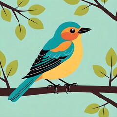 Fototapeta premium A bird on a branch in the style of children's stor AI Version