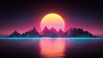 Retro Sunset Over Mountains