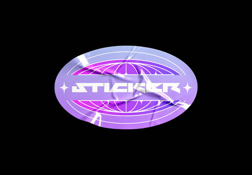 Glossy Wrinkled Oval Sticker Mockup