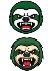 Fierce Angry Sloth Head Mascot Logo Illustration