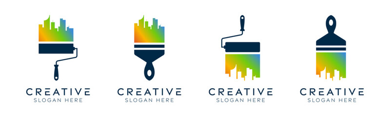 Set of city paint logo design templates. Modern isolated city with paint design for paint brands, interior contractors, and city revitalization.