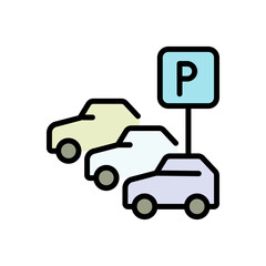 Rental car parking spot color icon. Symbol, logo vector illustration.