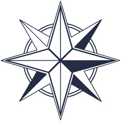 Obraz premium A classic nautical compass rose design with dark blue and white elements