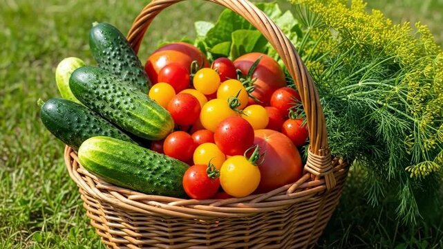 Vibrant harvest basket: fresh vegetables and greens in nature's embrace