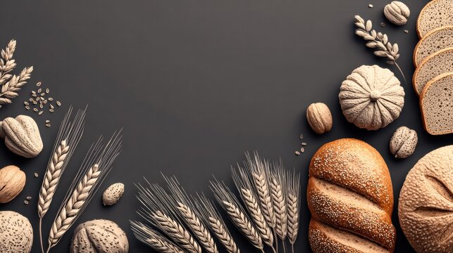 Artistic Bread and Wheat Arrangement - Powered by Adobe