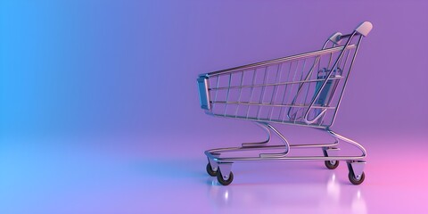 Shopping Cart Neon Light E-commerce Sale Copy-Space Left