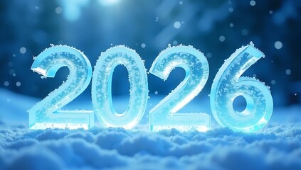 Frosty Blue Glow The Year 2026 Rendered in Shimmering Ice for New Year Celebrations in a Winter Wonderland