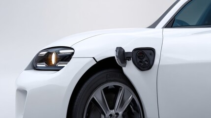 Close-up of a modern electric vehicle with a charging port, showcasing sleek design and innovative technology.