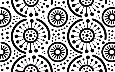 Black and White Abstract Geometric Sunburst and Dot Pattern