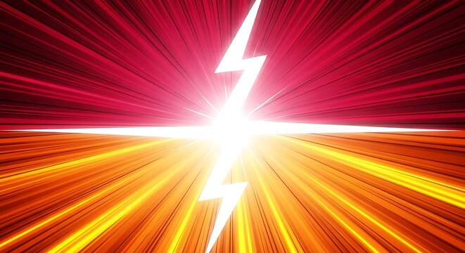 Red and orange burst background with lightning bolt isolated on white background