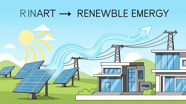 Animated Illustration of Solar Panels Generating Renewable Energy for Modern Homes.
