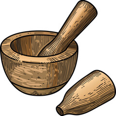Herbal Grinding Wooden Mortar and Pestle Artwork