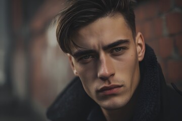 Intense portrait of a handsome man with striking features and a confident gaze