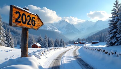 Road to 2026 A Winter Journey Through a Snowy Landscape