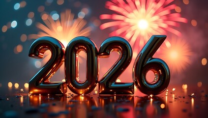 Happy New Year 2026 Celebration with Fireworks Display