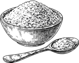 Isolated black and white soup bowl and spoon on a white table, a traditional ceramic dish for a meal