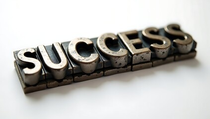 Shiny Metal Letter Blocks Spelling Out the Concept of Success, Representing Achievement and Future Goals