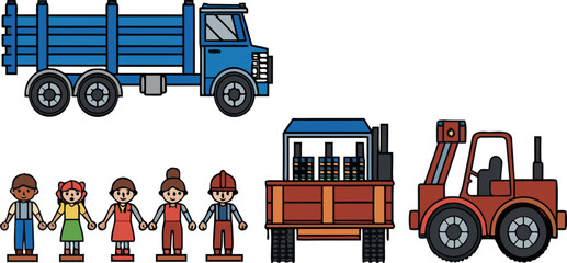 set of trucks and construction vehicles vector illustration