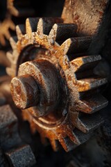 Close-Up of Rusted Gear - Detailed Texture, Industrial Decay, and Metallic Brown Tones.