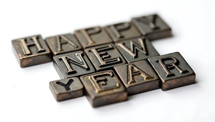 Happy New Year greeting with vintage letterpress type blocks