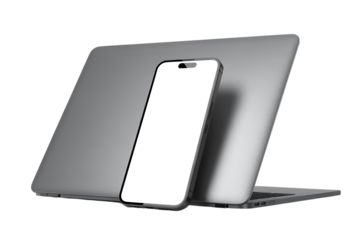 Laptop and smartphone with blank screen