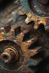 Macro of Interlocking Rusty Gears - Industrial Decay and Mechanical Detail.