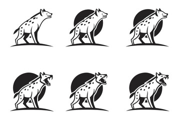 Minimalist hyena laughing icon set with animal graphics