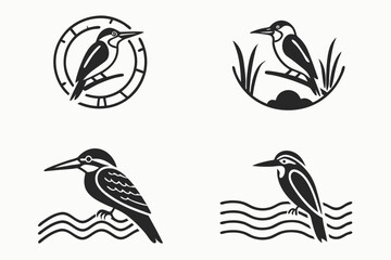 Fototapeta premium Minimalist kingfisher splash icon set