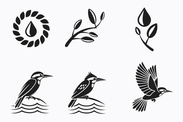 Obraz premium Eight minimalist kingfisher splash icons set