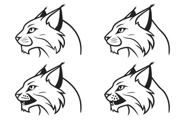 Obraz premium Minimalist lynx face icon set in black and color