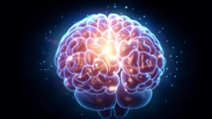 Glowing brain neural network digital render dark background neon light futuristic artificial intelligence science technology creative innovation concept with vibrant illuminated creativity spark - Powered by Adobe